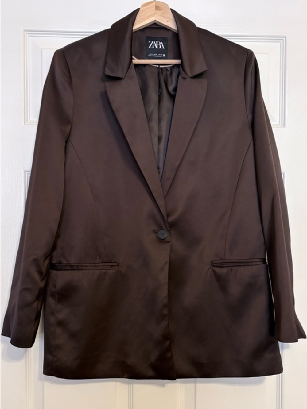 Zara Satin Effect Brown Elevated Single Button Blazer Small 1255/704/716
